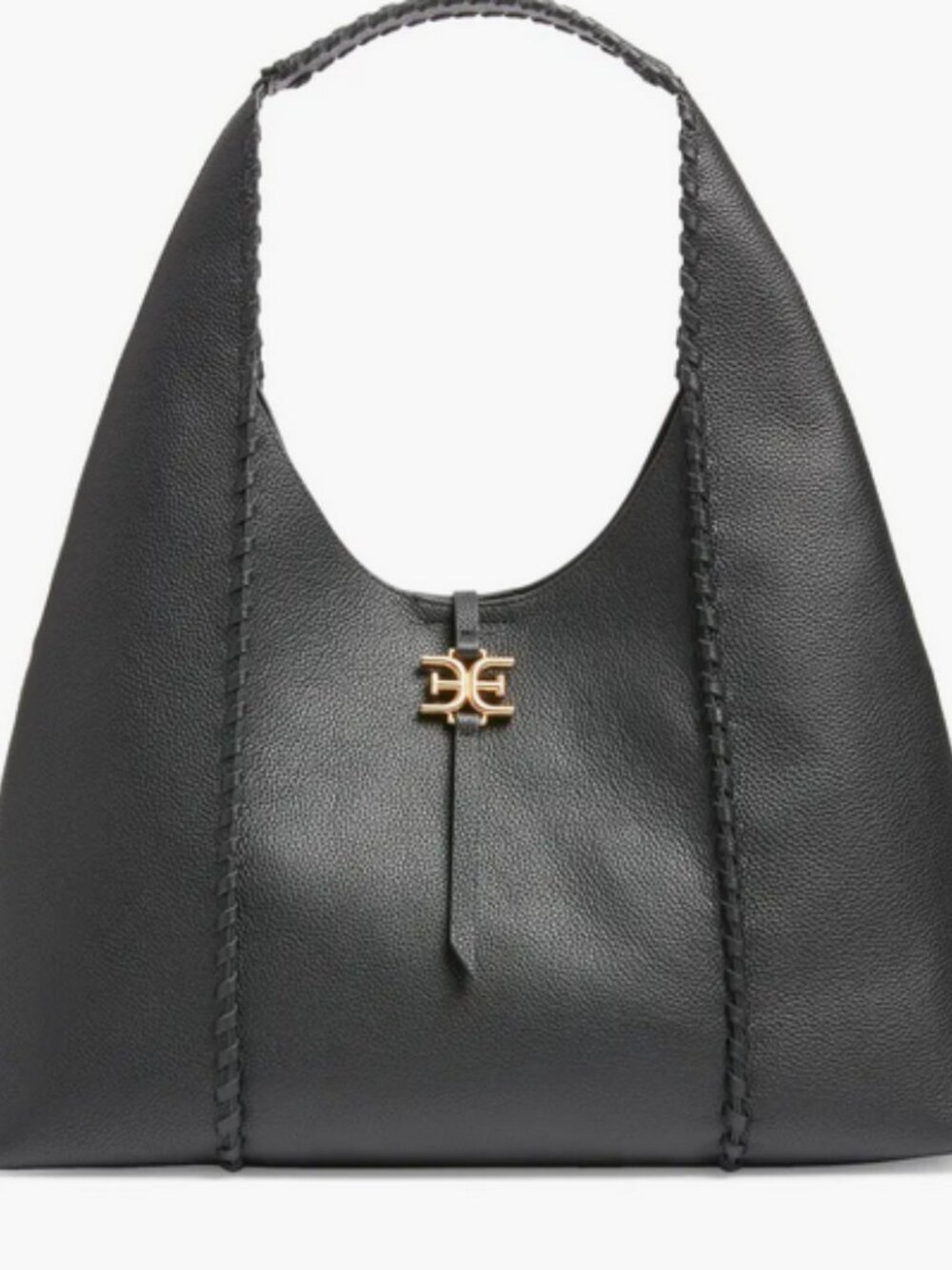 Sam Edelman Black Leather Hobo Shoulder Bag with Gold Logo